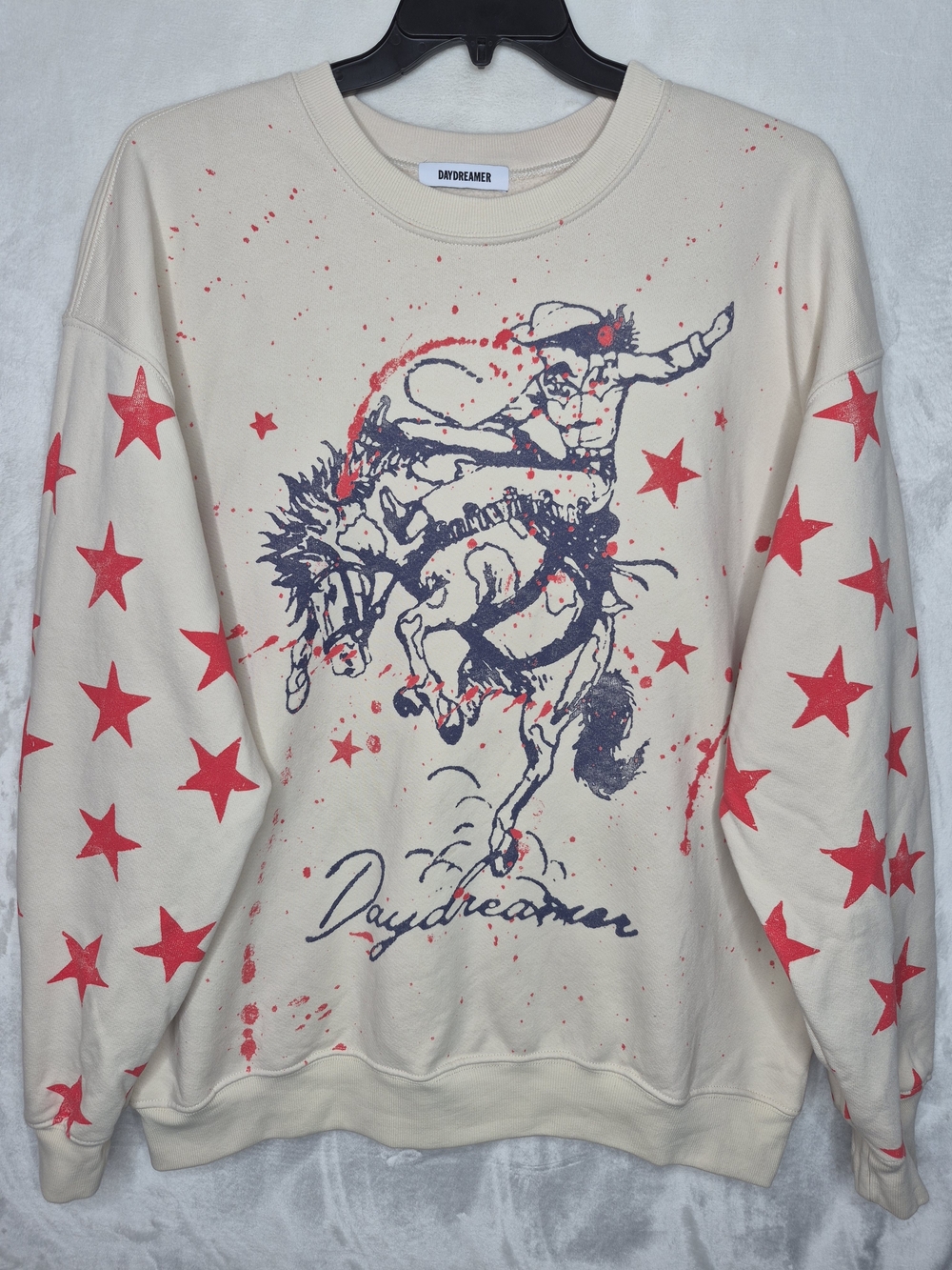 Daydreamer Rodeo BF Crewneck Sweatshirt Cream Red Stars Womens Large